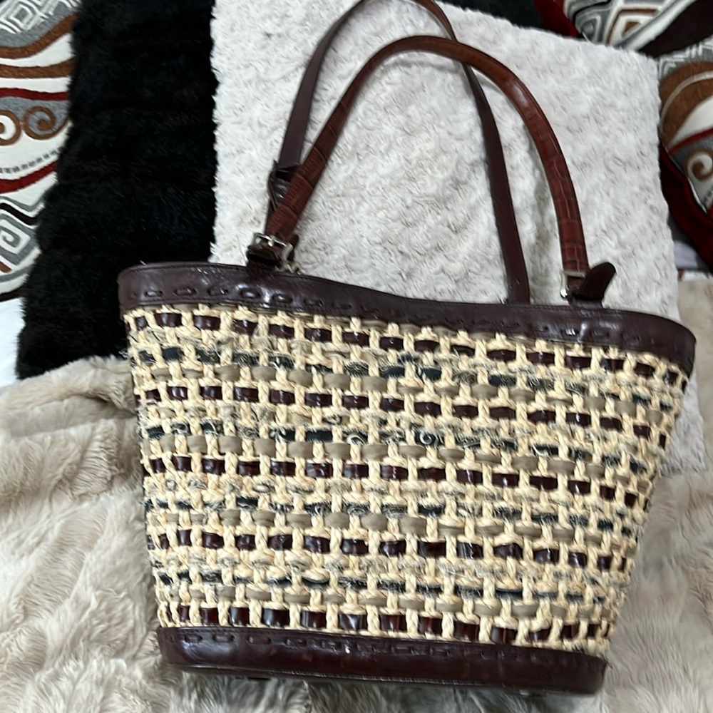 Brighton straw woven brown leather purse. Great condition!